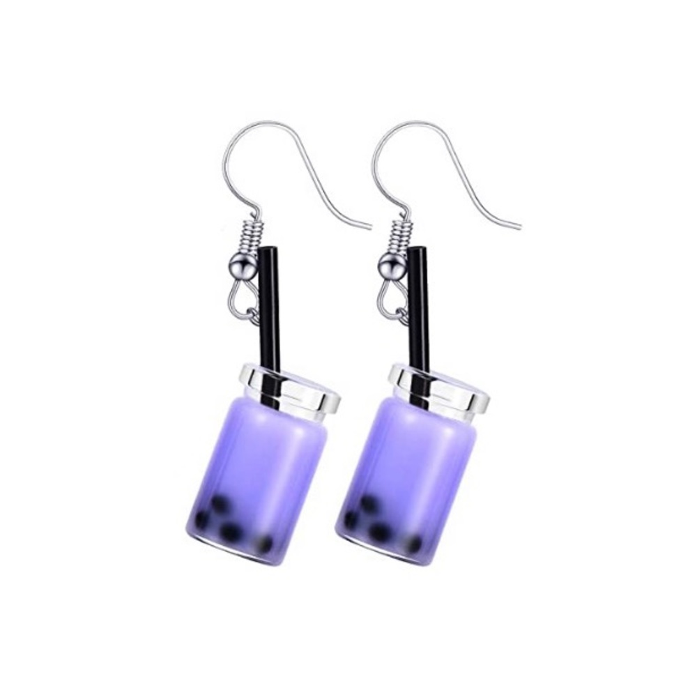 💋Purple Boba Milk Tea in a Jar Drink Fun Dangly Earrings